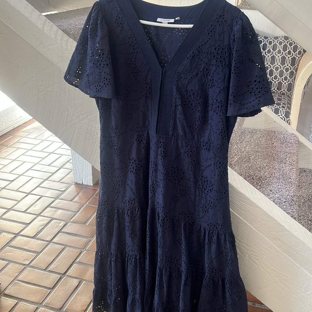 NWOT Chico’s cotton navy eyelet maxi dress size 12 - Picture 3 of 5